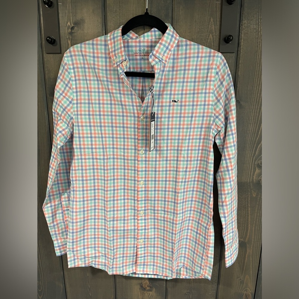 Vineyard Vines Boys Poplin Whale Shirt Sz L (16) NWT
